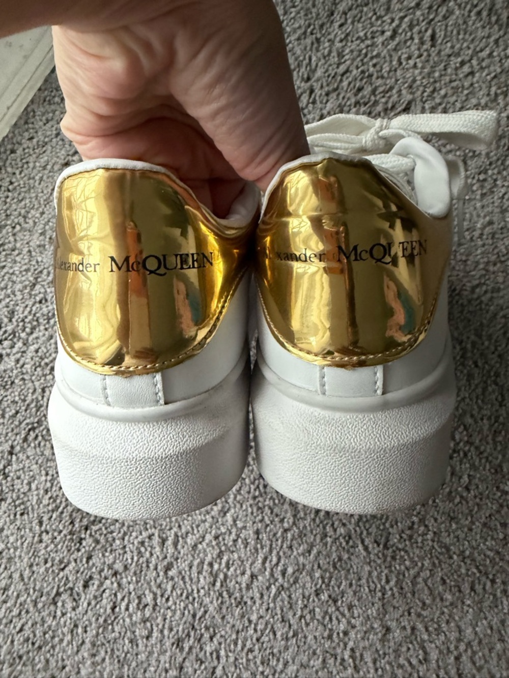 Alexander McQueen White Platform Sneakers with Gold Heel - Picture 6 of 7